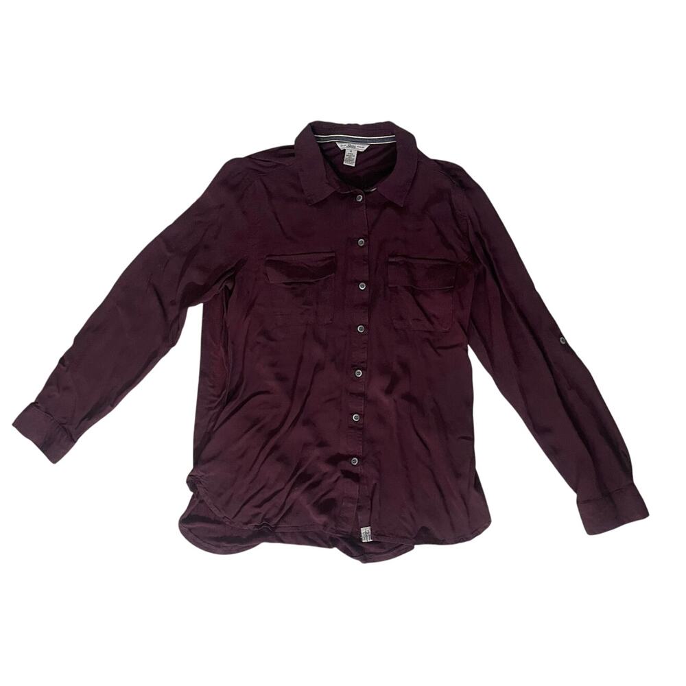 Womens Bass & Co. Burgundy Long-sleeved Button Up Blouse Size Medium office wear